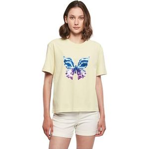 Miss Tee Dames T-shirt Chrome Butterfly Tee, casual T-shirt met print op de voorkant, relaxed fit, katoen, maten XS - 5XL, Softyellow, XL