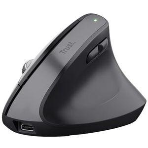 Trust Bayo+ Draadloze Ergonomische Muis Bluetooth + RF 2.4GHz, Preventie Tegen Muisarm/RSI-klachten, 70% Gerecycled Plastic, Wireless Mouse, Oplaadbare Verticale Muis voor PC, Laptop, Mac - Zwart