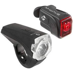 Messing racket fiets LED acculampenset M-Wave zwart, USB, met K~