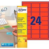 AVERY Zweckform L6032-20 gekleurde etiketten (A4, 480 stuks, verwijderbaar, 63,5 x 33,9 mm) rood