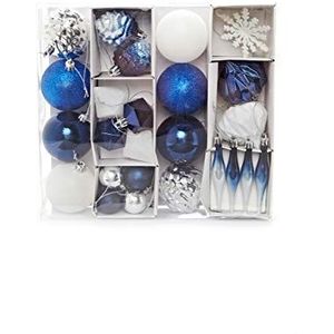 Heitmann Deco Set van 29 kerstballen - kerstversiering blauw zilver wit om op te hangen - kunststof kerstboomversiering