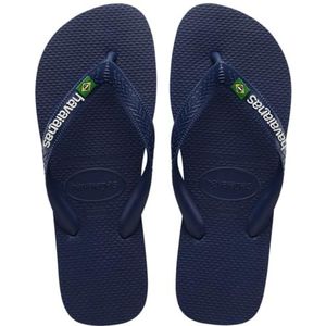 Havaianas Womens Heren Brazilië LogoFlip Flop Sandaal, Marineblauw, 7-8 US