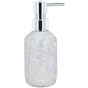 Bling Rhinestones zeepdispenser met roestbestendige pomp, lotiondispenser voor keuken, badkamer, premium dikke zeeppompflessen (wit)