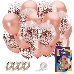 Fissaly® 40 stuks Rose Goud Helium Ballonnen met Lint – Decoratie – Papieren Confetti – Roze Gold Latex