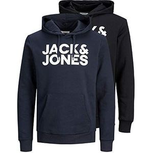JACK & JONES Heren hoodie 2-pack logo, Zwart/Verpakking: 1zwart 1navy, XS