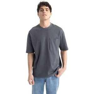 DeFacto Basic T-shirt voor heren, klassiek T-shirt voor mannen, antraciet, XL