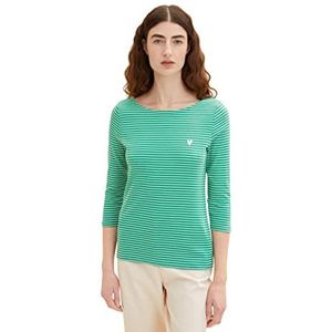 TOM TAILOR Dames T-shirt 1035382, 31285 - Green Offwhite Thin Stripe, XXS