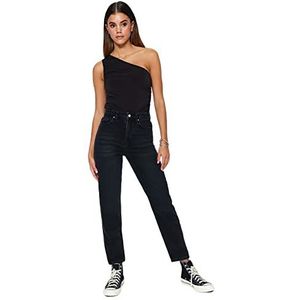 Trendyol Dames Hoge Taille Wijde Been Mom Jeans, Zwart, 32, Zwart, 58