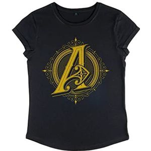 Marvel Avengers Classic Steampunk Avenger T-shirt voor dames, met rolmouwen, zwart, M