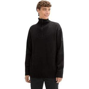 TOM TAILOR - Pull - Zwart - Denim - Troyer met Logo