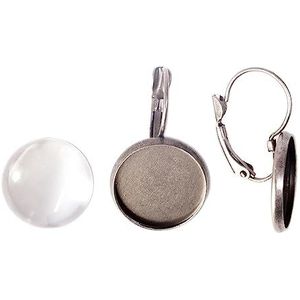 INNSPIRO Medaillon-oorbellen, rond, verzilverd, antiek, met cabochon-glas, diameter 16 mm., 16mm, Metaal