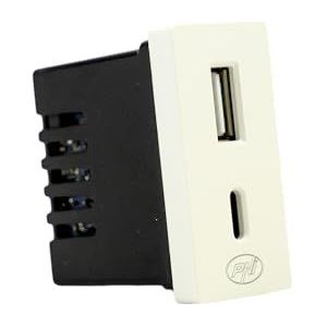 Stopcontact 2 x USB PNI UB30, USB-A USB-C, 12V/9V/5V, max. 20W, modulair, type F 1/2, inbouwmontage