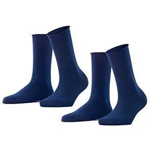 FALKE Dames Sokken Happy 2-Pack W SO Katoen eenkleurig Multipack 2 Paar, Blauw (Royal Blue 6000), 39-42