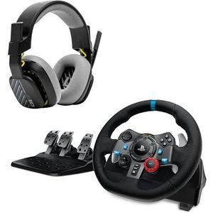 Logitech G29 Driving Force-Racestuur en Vloerpedalen, Force Feedback, voor PS5, PS4, PC, Mac - Zwart & ASTRO A10 Gaming Headset Gen 2, Bedraad, Compatibel met PS5, PS4, Nintendo Switch, PC - Zwart