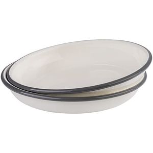 APS 98670 diepe borden set van 2 E-MAILLE- Ø 22 cm, H: 3,5 cm, geëmailleerd plaatstaal, kleur: crèmewit met grijze rand