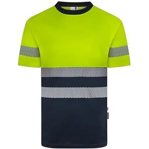 VELILLA 305633; T-shirt van gerecycled polyester, tweekleurig, korte mouwen, segmentband, marineblauw en neongeel, maat L, marineblauw en neongeel, L