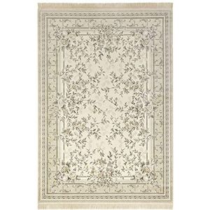 Nouristan Oosters fluwelen tapijt met franjes antiekbloemen NAVEH (160 x 230 cm, 60% viscose, 40% katoen, geschikt voor vloerverwarming, crème beige