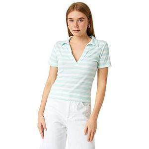 Koton Dames V-hals korte mouw gestreept T-shirt, Blue Stripe (01 k), S
