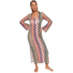 Trendyol Dames Basic Regular fit gebreide jurk, zeer kleurrijk, M, Zeer kleurrijk, M