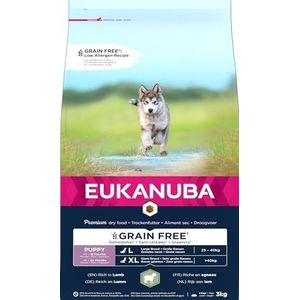 EUKANUBA Graanvrij* premium hondenvoer met lamvlees voor grote en extra grote rassen - droogvoer voor puppy honden, 3 kg