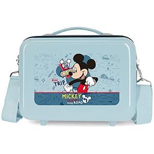 Disney Mickey Road Trip Make-uptas, aanpasbaar, met schoudertas, blauw, 29 x 21 x 15 cm, stijf, ABS, 9,14 l, 0,6 kg, Blauw, Neceser, Verstelbare toilettas met schoudertas