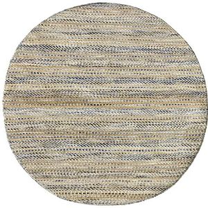 HAMID - Olivia Yute-tapijt, rond tapijt, wol en jute, handgeweven voor woonkamer, slaapkamer, woonkamer, blauw gemêleerd (150 x 150 cm)