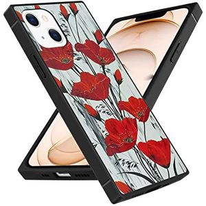 Vierkant telefoonhoesje iPhone 13 Mini rode klaprozen anti-shock bescherming flexibele premium hoes voor de iPhone 13 Mini