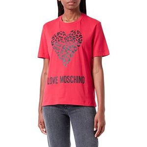 Love Moschino Dames Regular Fit Korte Mouwen met Maxi Animalier Hart en Logo T-Shirt, rood, 42