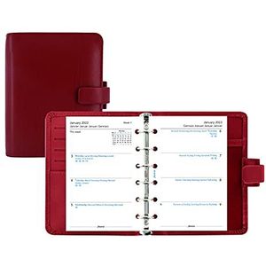Filofax Metropol Organizer, zakformaat, rood - lederlook, zes ringen, week-to-view kalenderdagboek, meertalig, 2022 (C026962-22)