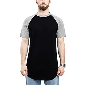 Blackskies Round Basic Baseball Longshirt | Lange Oversize Fashion Korte Mouw Heren T-Shirt Raglan Mouwen Long Tee - Diverse kleuren S M L XL, zwart-grijs, L