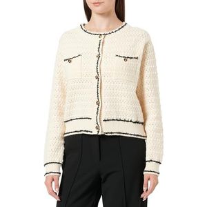 faina Dames Vintage Button Contrast Gebreide Cardigan Sweater Acryl WOLLWIT ZWART Maat M/L, wolwit zwart, M