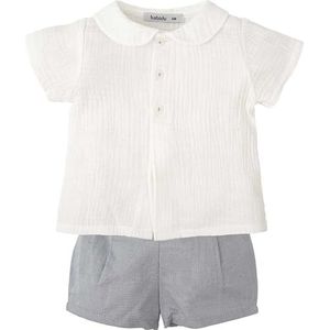 BABIDU Set voor kinderen met wit shirt met lange mouwen en ronde hals en knoopsluiting, uniseks, baby, Uniek, 3 Maanden