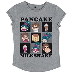 Disney Dames Wreck-It Ralph 2-Milkshake Squared Organic Roll Sleeve T-Shirt, Melange Grey, S, grijs (melange grey), S