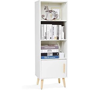 Meerveil - Boekenkast - Opbergkast met 1 deur en 3 houten vakken, Scandinavische stijl, voor woonkamer, slaapkamer, 42 x 30 x 127 cm, wit H1071ST05WT