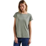 T-shirt - Dusty Milky Green - Korte Mouwen - Ronde Hals - Siersteentjes