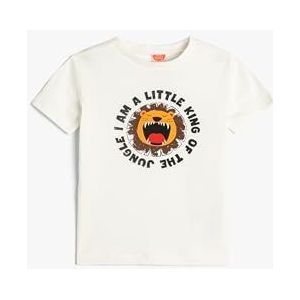 Koton Babyboys T-shirt met korte mouwen en ronde hals, leeuwen bedrukt katoen, ecru(010), 18-24 Maanden