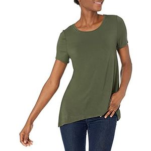 Amazon Essentials Dames Relaxed-Fit T-shirt met korte mouwen en ronde hals en swing (verkrijgbaar in grote maten), donker olijf, Large