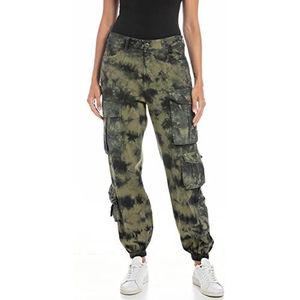 Replay Dames W8045 broek, 010 kaki-Black, 24, 010, kaki-zwart, 24W