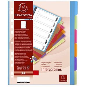 Exacompta - ref. 3606E - Doorzichtige polypropyleen chromaline tabbladen met 6 neutrale tabs - Afdrukbare indexpagina - Formaat A4 - geassorteerde Doorzichtige kleuren