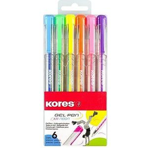 Kores - K11: Gekleurde neon gelpennen, 0,8 mm medium punt met gelinkt voor soepel schrijven, driehoekige ergonomische vorm, school- en kantoorbenodigdheden, pak van 6 in verschillende neonkleuren