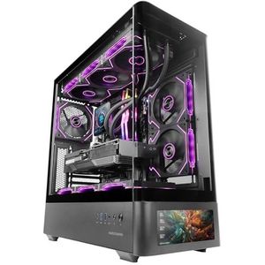 Mars Gaming MC-LCDPRO, Gaming ATX Behuizing, IPS LCD Scherm 7.2"" Personaliseerbaar, Gebogen Gehard Glas Voor- en Zijkant, Dubbele Kamerstructuur, Ondersteuning Waterkoeling tot 360mm, Zwart
