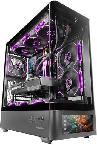Mars Gaming MC-LCDPRO, Gaming ATX Behuizing, IPS LCD Scherm 7.2"" Personaliseerbaar, Gebogen Gehard Glas Voor- en Zijkant, Dubbele Kamerstructuur, Ondersteuning Waterkoeling tot 360mm, Zwart