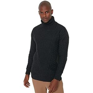 Trendyol Heren coltrui effen oversized sweater sweatshirt, Antraciet, S