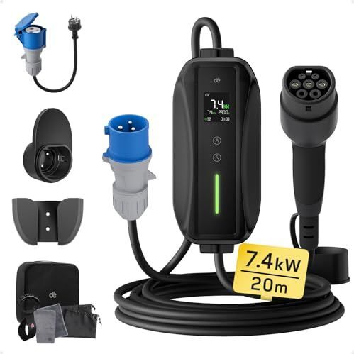 Elektrische autolader P17 - 7,4 kW - 1-fase - 20 m - Type 2 CEE-stekker - Mobiel Laadstation