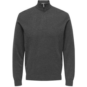 ONLY & SONS Onsloui Heren Reg 12 Mel Half Zip Knit Noos, Donkergrijs, M, Donkergrijs, M