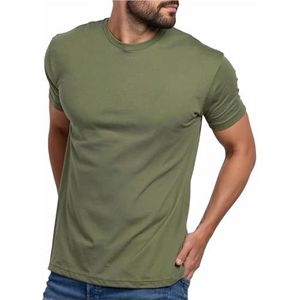 INTO THE AM Premium Men's Fitted Crew Neck Plain Essential Tees - Modern Fit Fresh Classic Short Sleeve T-Shirts for Men (Olive Green, 4X-Large)