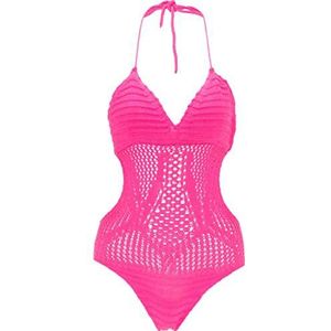 YASANNA Dames gehaakte body, neonroze, M/L