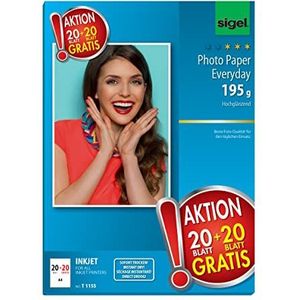 SIGEL T1155 InkJet Everyday fotopapier, 20 + 20 vellen gratis, A4, hoogglanzend, 195 g