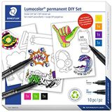 STAEDTLER Lumocolor, set van 7 permanente Markers en drie stickervellen om te beschilderen, set van 31 SET2