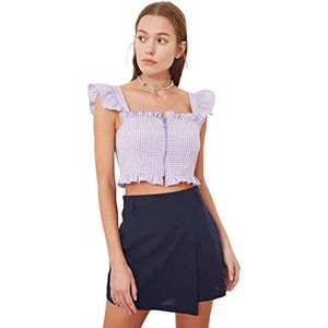 Trendyol Vrouwen normale standaard vierkante kraag geweven blouse, Lila, 64
